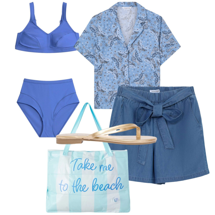 Outfit donna - Azzurro mare. Stile Bon Ton per Mare. Abbinamento con sandali, bikini, shorts, camicie a manica corta, borse tote.
