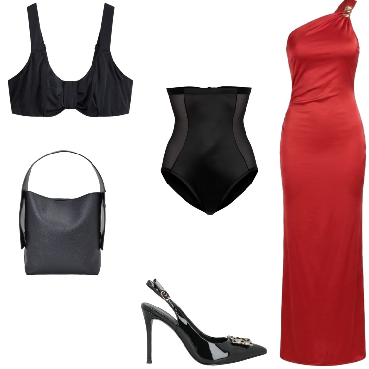 Outfit donna - Total look #2453082. Stile Glamour per Serata fuori. Abbinamento con décolleté, culotte, reggiseni, borse a spalla, vestiti lunghi.