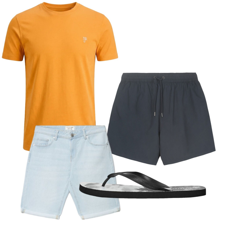 Outfit uomo - Total look #2453089. Stile Casual per Mare. Abbinamento con t-shirt, shorts, sandali, costumi.