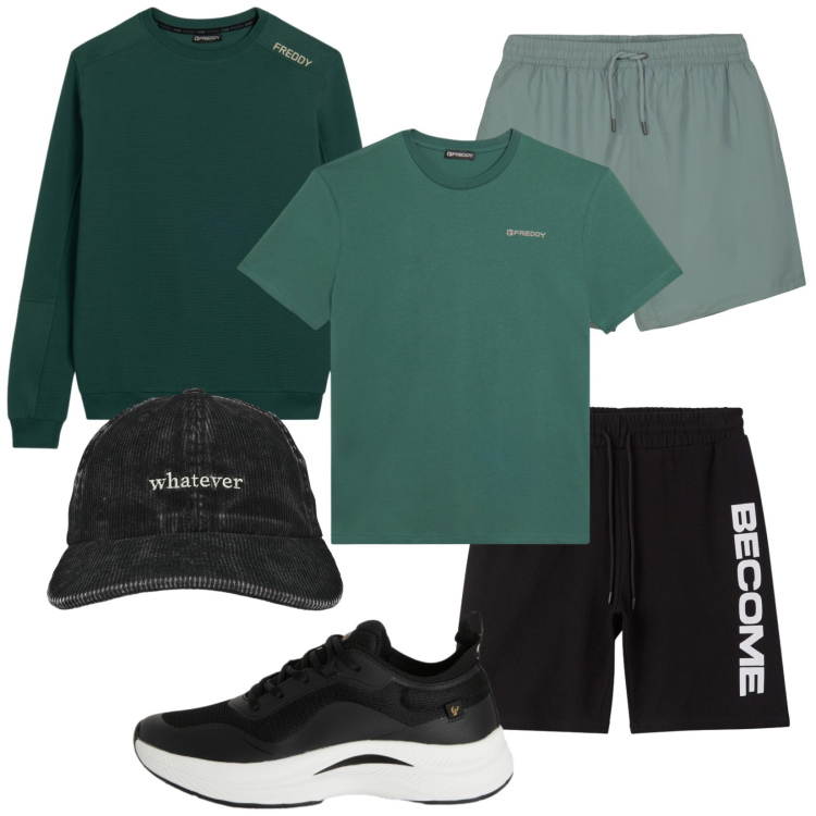 Outfit uomo - Mezzanotte a Ferragosto. Stile Casual per Tutti i giorni. Abbinamento con bermuda, cappelli, costumi, sneakers, felpe, t-shirt.