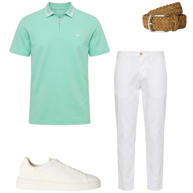 Outfit uomo - Ferragosto style. Stile Casual per Serata speciale. Abbinamento con pantaloni chino, polo, cinture, sneakers.