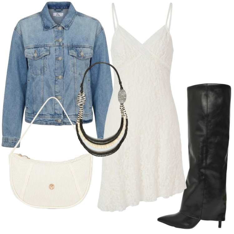 Outfit donna - Minimal trendy. Stile Trendy per Serata fuori. Abbinamento con vestiti corti, stivali, cappotti, borse a mano, collane.