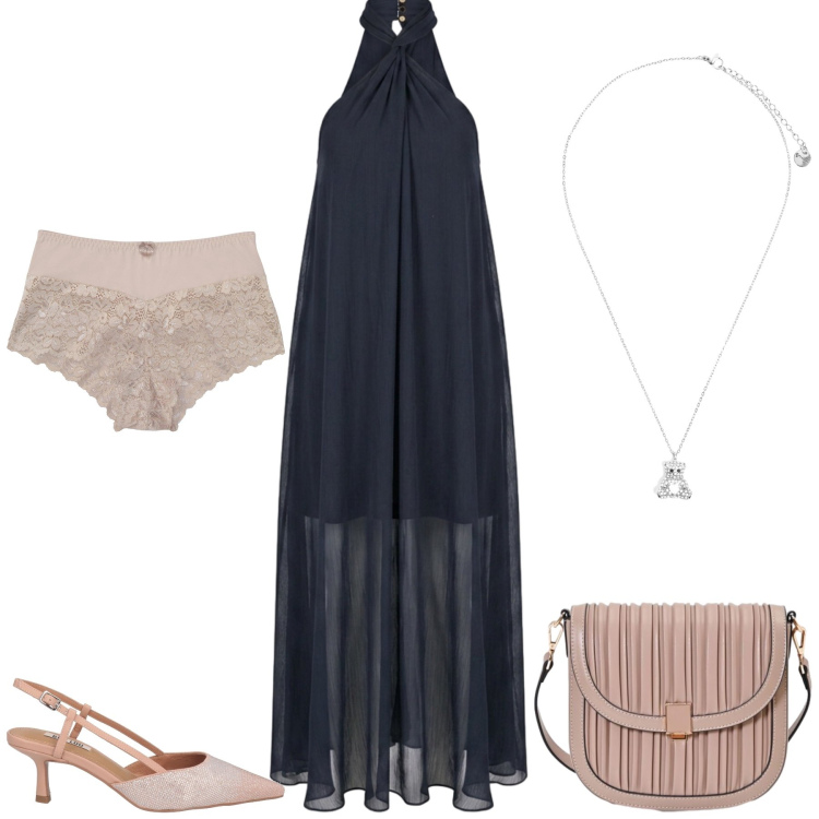 Outfit donna - Total look #2453133. Stile Chic per Serata fuori. Abbinamento con décolleté, culotte, vestiti midi/longuette, borse a tracolla, ciondoli.