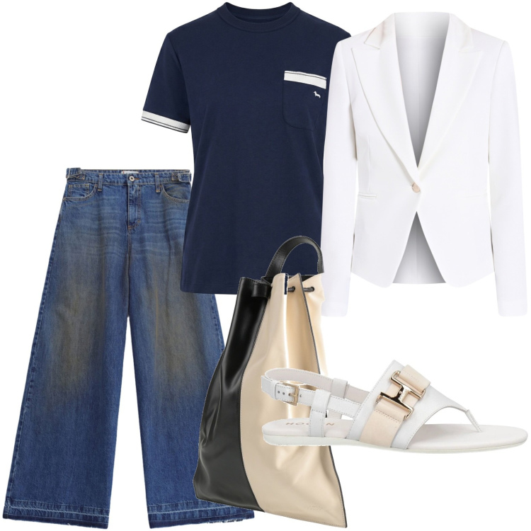 Outfit donna - Jeans delavé. Stile Trendy per Tutti i giorni. Abbinamento con infradito, zaini, t-shirt, blazer, jeans.