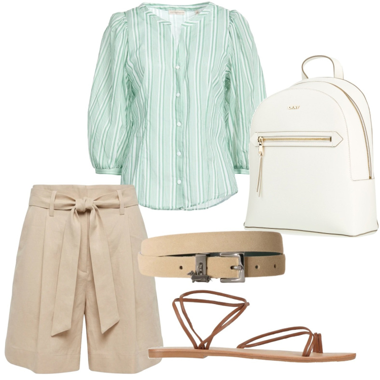 Outfit donna - Acquamarina style. Stile Basic per Tutti i giorni. Abbinamento con zaini, ciabatte, camicie, bermuda, cinture.