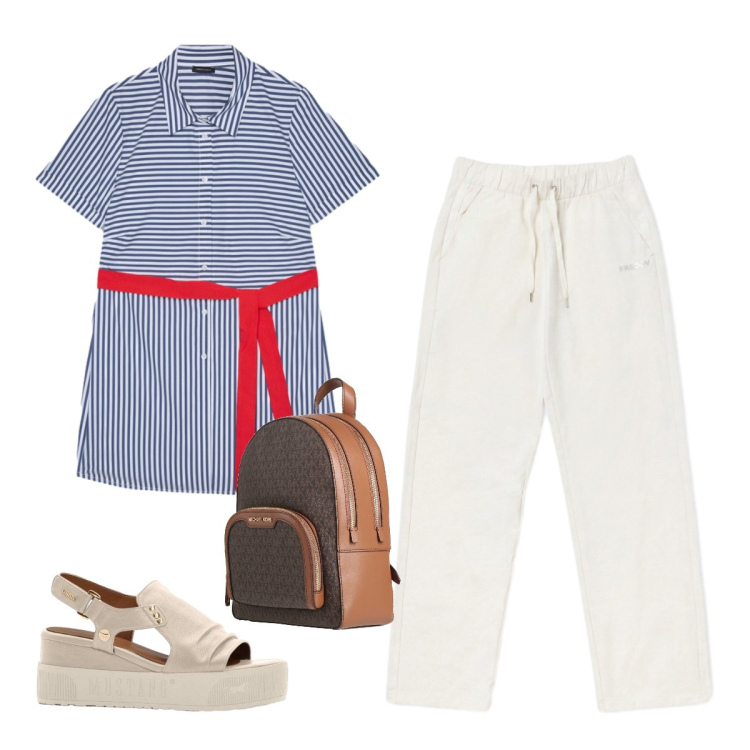 Outfit donna - Weekend improvvisato. Stile Casual per Tutti i giorni. Abbinamento con zaini, sandali, pantaloni, camicie a manica corta.