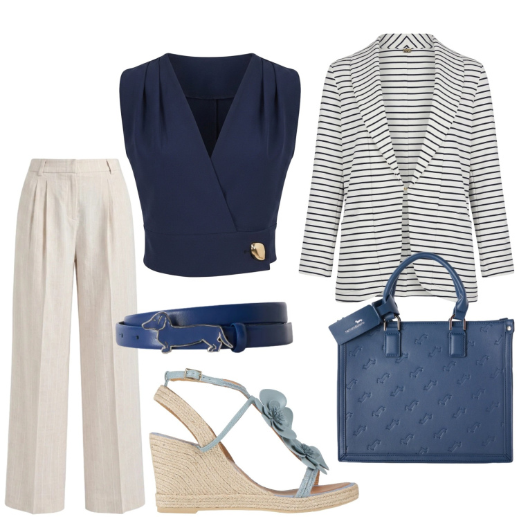 Outfit donna - Total look #2453150. Stile Chic per Mare. Abbinamento con espadrillas, blazer, pantaloni, cinture, borse a mano, top.