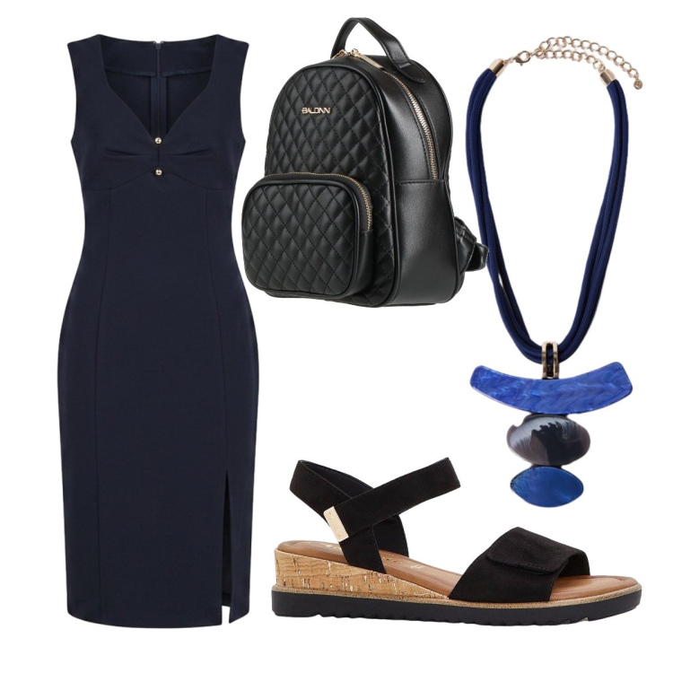 Outfit donna - Per cena il vestito midi. Stile Bon Ton per Serata fuori. Abbinamento con zaini, sandali, ciondoli, vestiti midi/longuette.