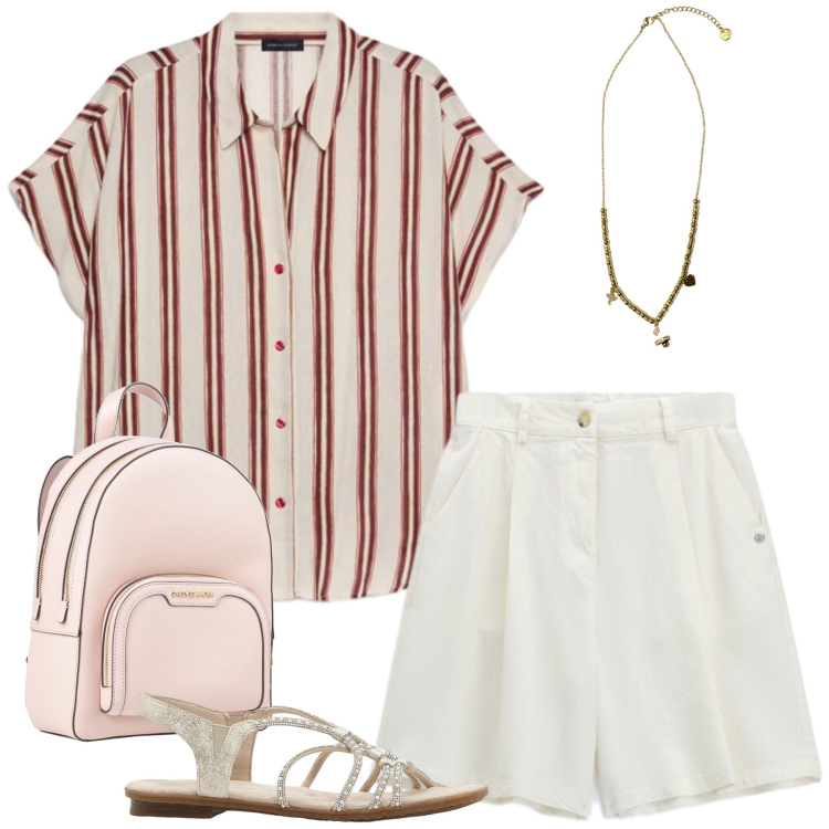Outfit donna - Total look #2453162. Stile Casual chic per Tutti i giorni. Abbinamento con zaini, sandali, bermuda, camicie a manica corta, ciondoli.