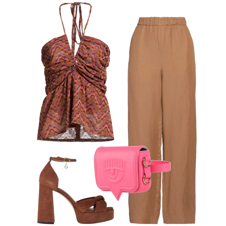 Outfit donna - Total look #2453198. Stile Casual chic per Tutti i giorni. Abbinamento con marsupi, sandali in pelle, pantaloni, top.