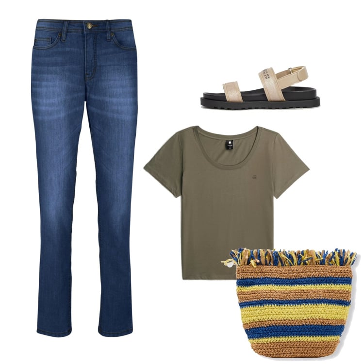 Outfit femme - Basic. Style Casual pour Tous les jours. Assortir avec jeans mom, t-shirts, pochette, sandales.