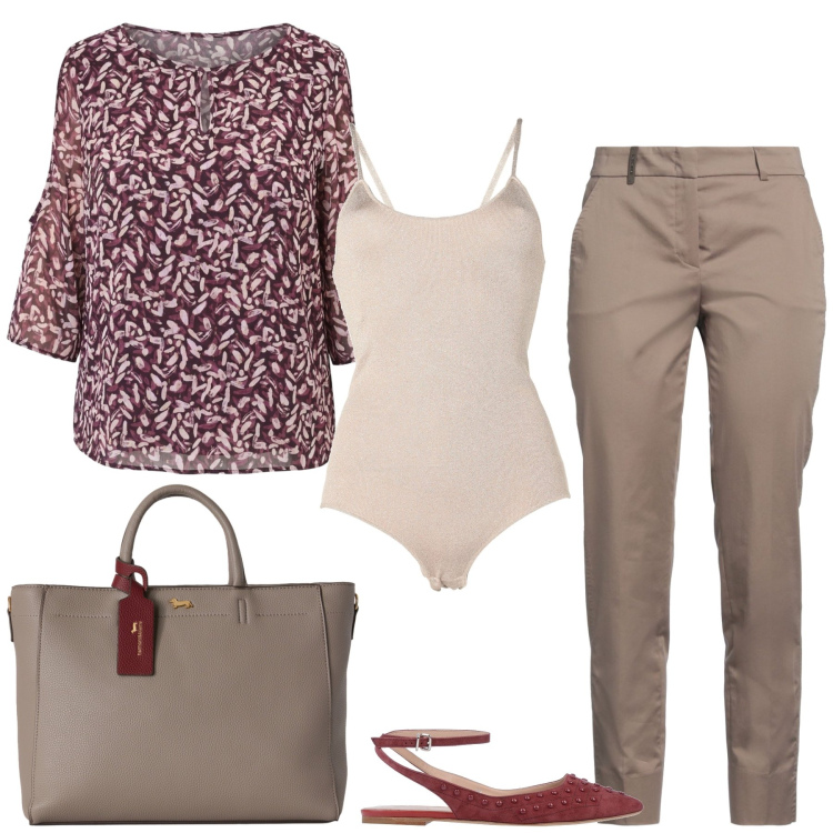 Outfit donna - Total look #2453206. Stile Casual chic per Tutti i giorni. Abbinamento con ballerine, pantaloni, body, borse a mano, bluse.