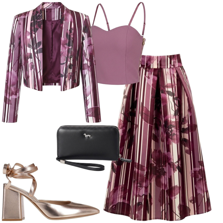 Outfit donna - Cerimonia. Stile Chic per Cerimonia. Abbinamento con décolleté, portafogli, gonne longuette, top, blazer.