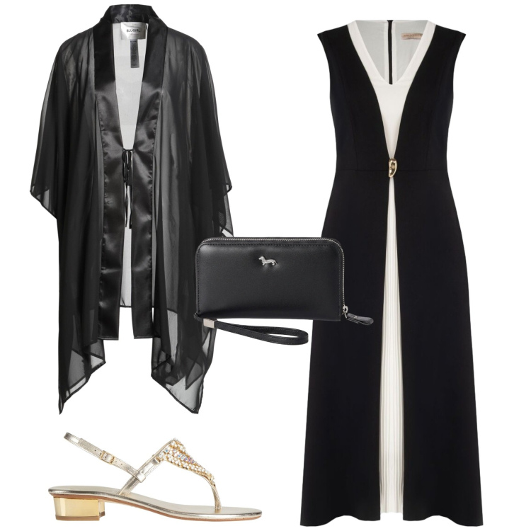 Outfit donna - Chic serata evento. Stile Chic per Serata fuori. Abbinamento con cappe, infradito, portafogli, vestiti lunghi.