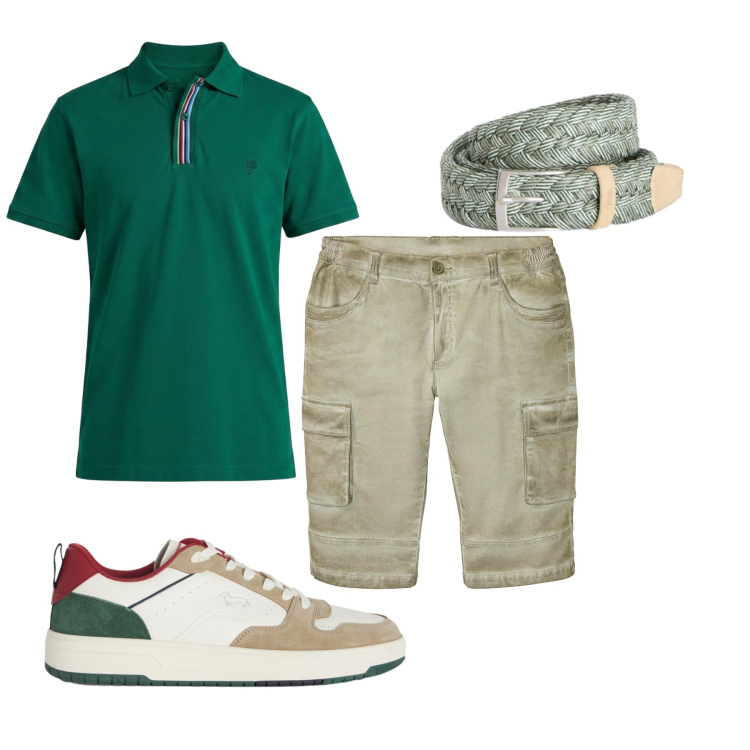 Outfit uomo - Total look #2453272. Stile Casual per Tutti i giorni. Abbinamento con bermuda, sneakers, polo, cinture.