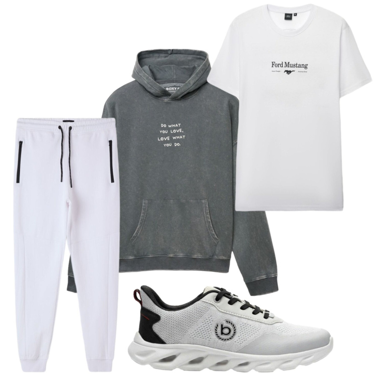 Outfit uomo - Total look #2453274. Stile Casual per Sport. Abbinamento con pantaloni, felpe con cappuccio, t-shirt, sneakers.