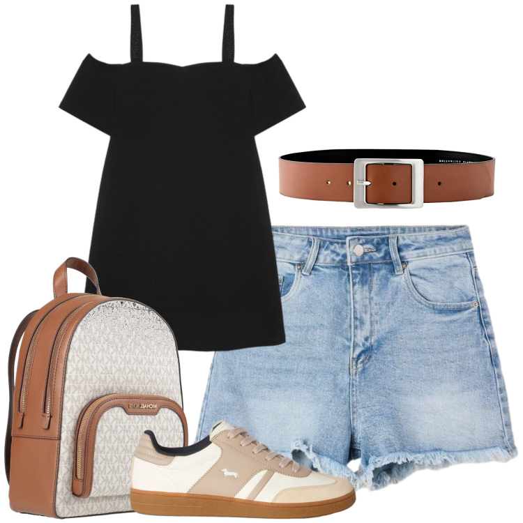 Outfit donna - Total look #2453300. Stile Casual chic per Tutti i giorni. Abbinamento con zaini, cinture, sneakers, shorts, vestiti corti.