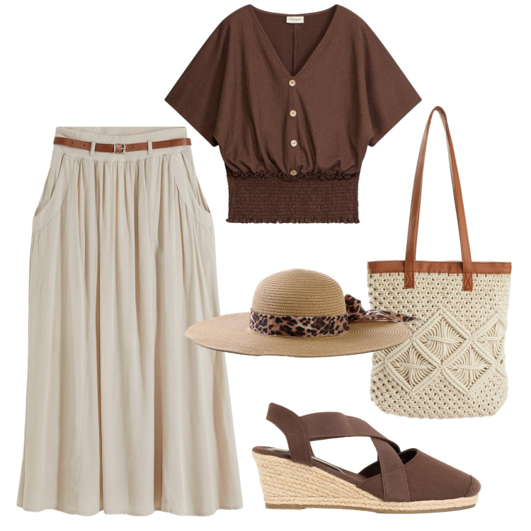 Outfit donna - Mare bohémien - @milena_263004. Stile Boho per Tutti i giorni. Abbinamento con zeppe, bluse, gonne lunghe, cappelli, shopping bag.