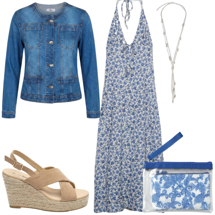 Outfit donna - Total look #2453304. Stile Casual chic per Tutti i giorni. Abbinamento con sandali col tacco, vestiti midi/longuette, pochette, blazer, collane.