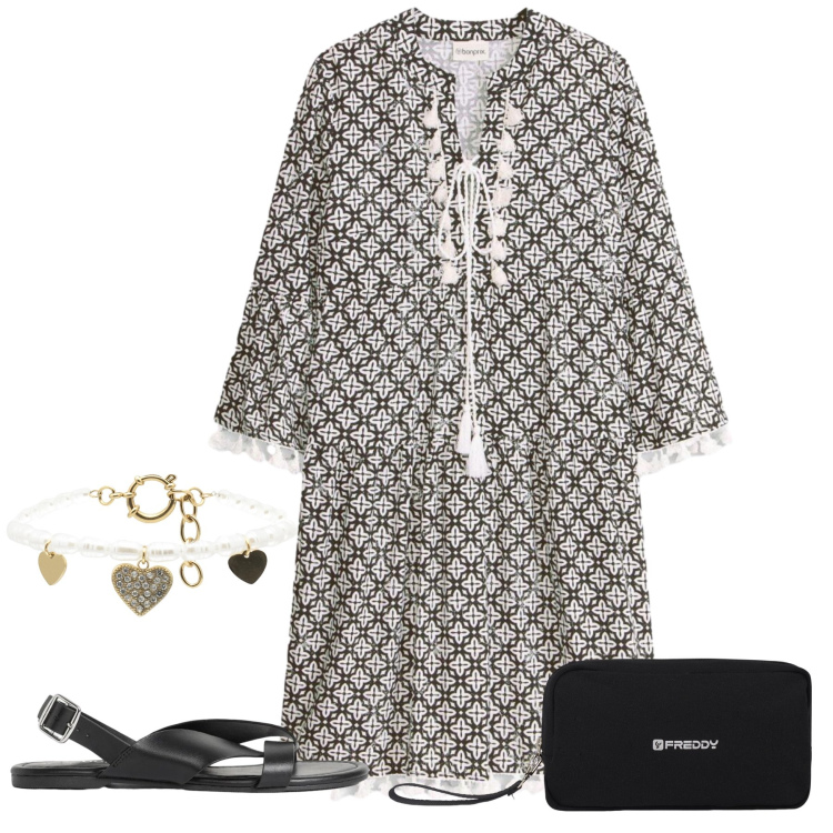 Outfit donna - Total look #2453307. Stile Casual chic per Tutti i giorni. Abbinamento con vestiti, sandali, braccialetti, valigie.
