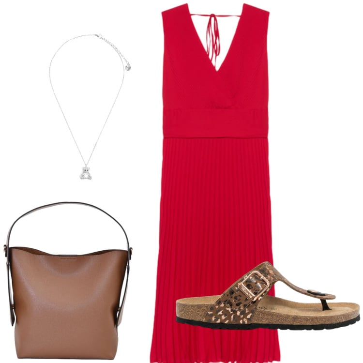 Outfit donna - Total look #2453311. Stile Casual chic per Tutti i giorni. Abbinamento con infradito, vestiti midi/longuette, borse a mano, ciondoli.