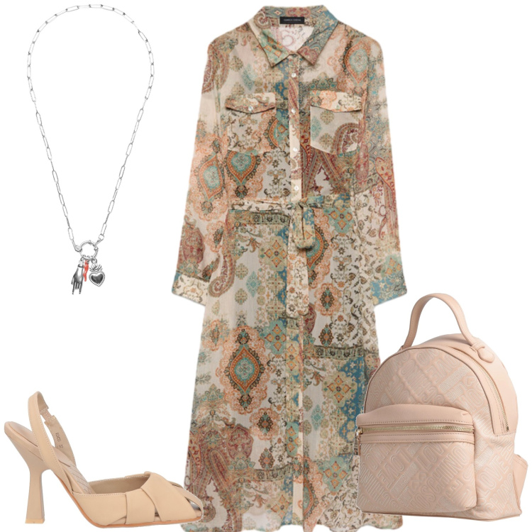 Outfit donna - Total look #2453320. Stile Casual chic per Tutti i giorni. Abbinamento con zaini, décolleté, vestiti chemisier, ciondoli.