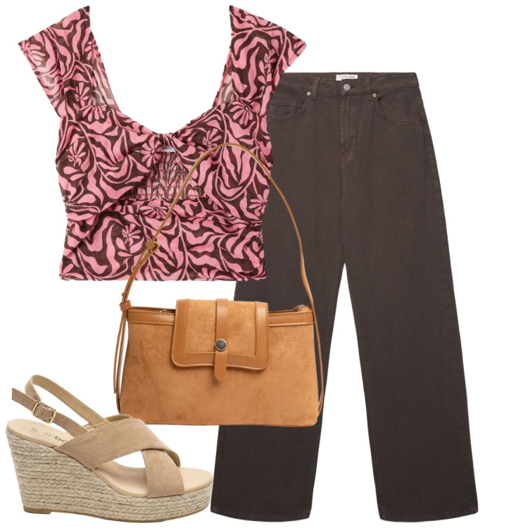 Outfit donna - Toppino. Stile Bon Ton per Tutti i giorni. Abbinamento con sandali col tacco, top, jeans, borse a tracolla.