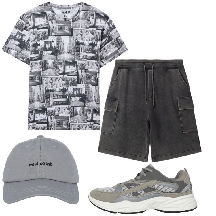 Outfit uomo - Total look #2453334. Stile Urban per Sport. Abbinamento con t-shirt, sneakers, bermuda, cappelli con visiera.