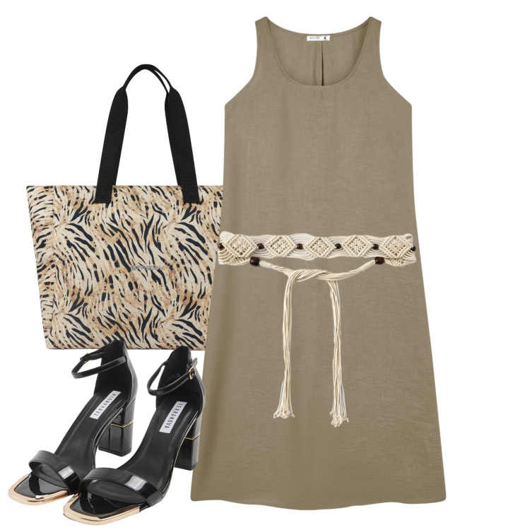 Outfit donna - Toni sabbia. Stile Bon Ton per Tutti i giorni. Abbinamento con vestiti lunghi, sabot, cinture, shopping bag.