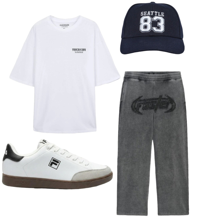 Outfit uomo - Total look #2453337. Stile Urban per Sport. Abbinamento con sneakers, cappelli con visiera, t-shirt, pantaloni.