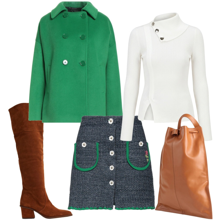 Outfit donna - Arriverà l\'autunno. Stile Casual chic per Tutti i giorni. Abbinamento con zaini, cappotti, minigonne, stivali sopra il ginocchio, pullovers.