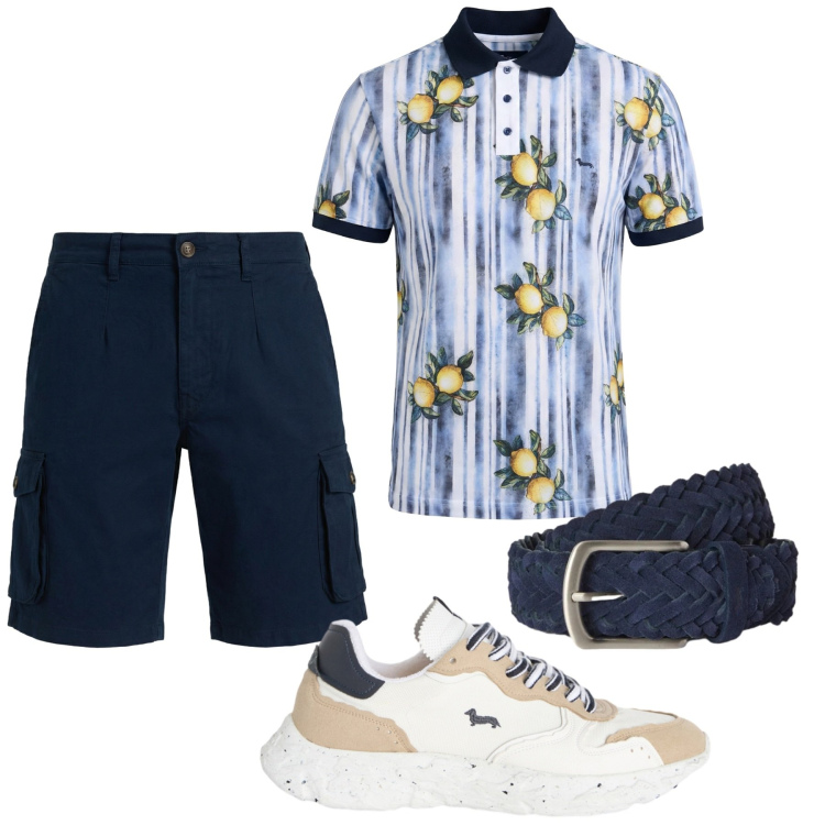 Outfit uomo - Total look #2453347. Stile Casual per Mare. Abbinamento con sneakers, polo, bermuda, cinture.