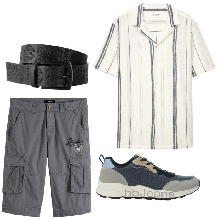 Outfit uomo - Total look #2453353. Stile Urban per Tutti i giorni. Abbinamento con cinture, bermuda, sneakers, camicie a manica corta.