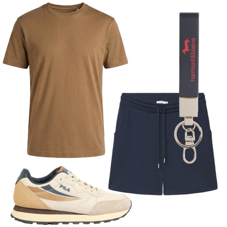 Outfit uomo - Total look #2453363. Stile Casual per Mare. Abbinamento con sneakers, t-shirt, portachiavi, bermuda.