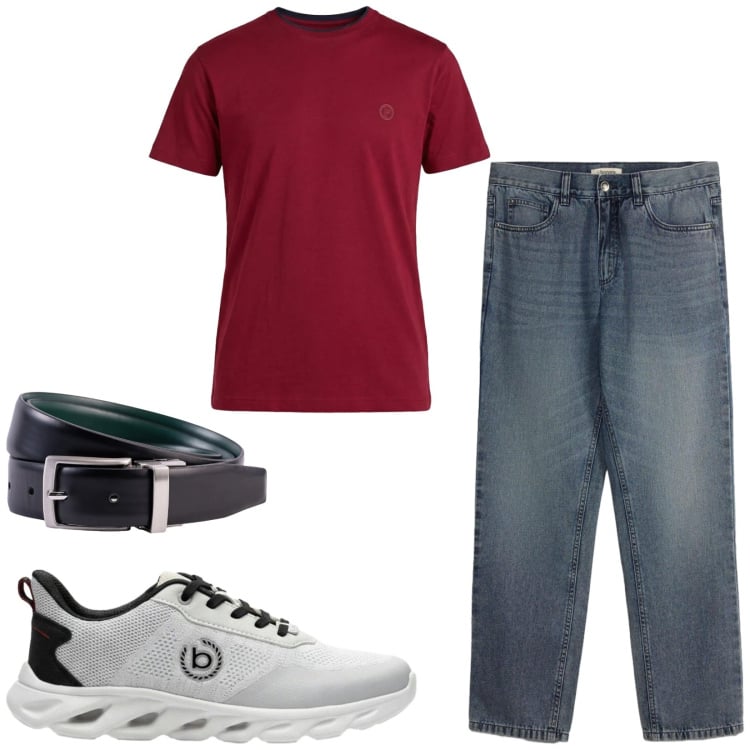 Outfit uomo - Total look #2453366. Stile Casual per Tutti i giorni. Abbinamento con jeans dritti, sneakers, t-shirt, cinture.