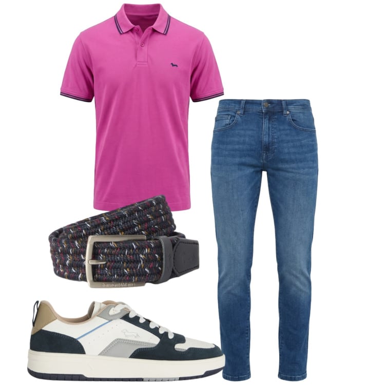 Outfit uomo - Total look #2453367. Stile Casual per Tutti i giorni. Abbinamento con polo, jeans slim fit, sneakers, cinture.