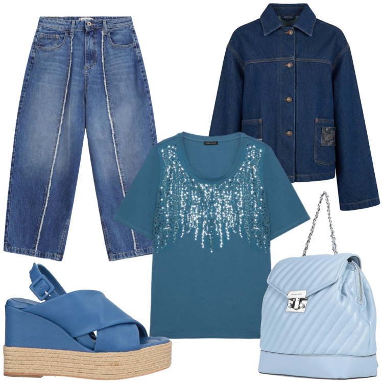 Outfit donna - Total look #2453382. Stile Casual chic per Tutti i giorni. Abbinamento con zaini, espadrillas, jeans dritti, cappotti, t-shirt.