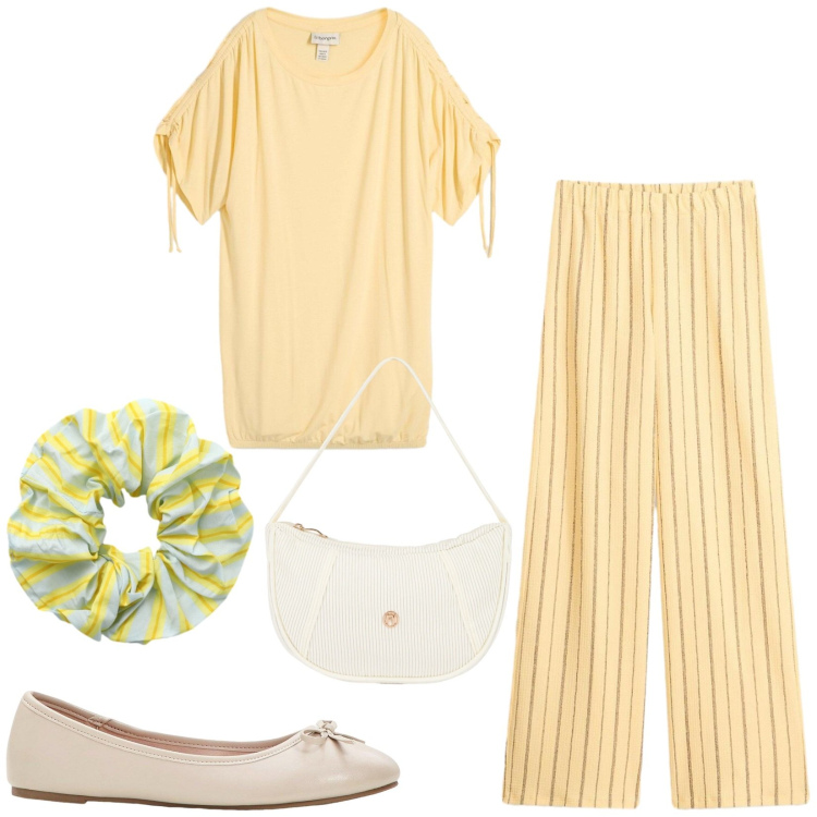 Outfit donna - Total look #2453383. Stile Casual per Tutti i giorni. Abbinamento con maglieria, ballerine, pantaloni, accessori per capelli, borse a mano.