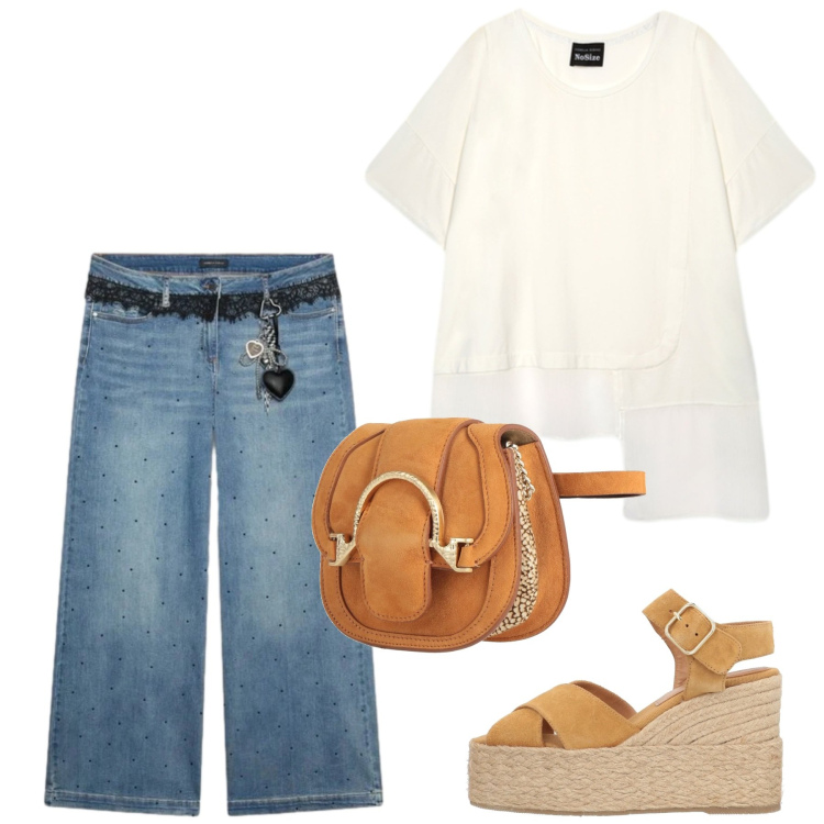 Outfit donna - Total look #2453387. Stile Casual per Ufficio. Abbinamento con marsupi, espadrillas, t-shirt, jeans.