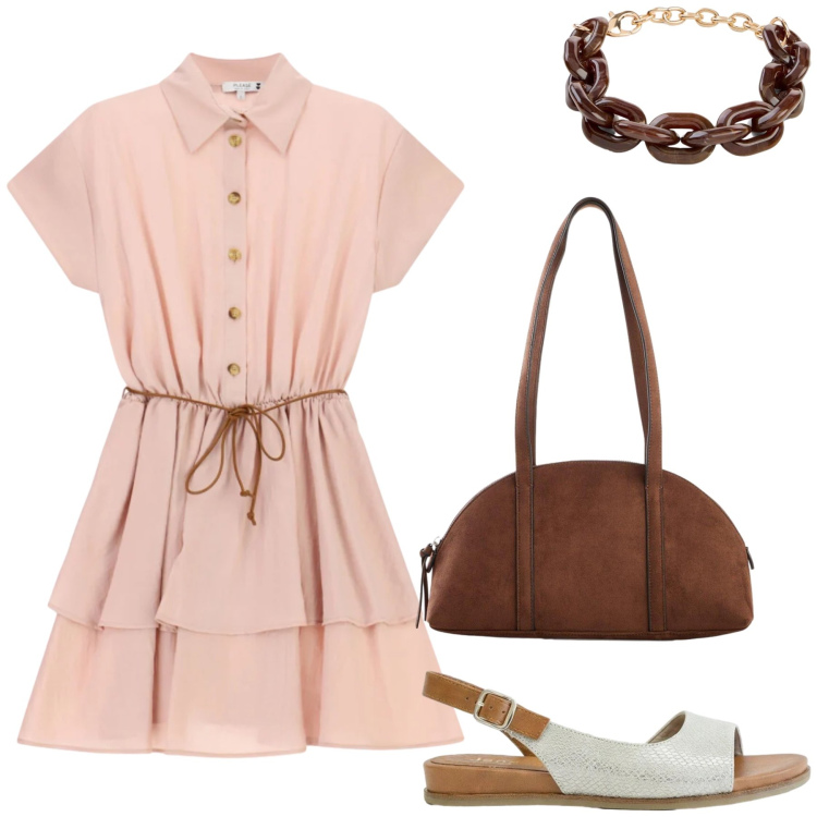 Outfit donna - Total look #2453388. Stile Casual chic per Tutti i giorni. Abbinamento con borse a tracolla, sandali, braccialetti, vestiti corti.