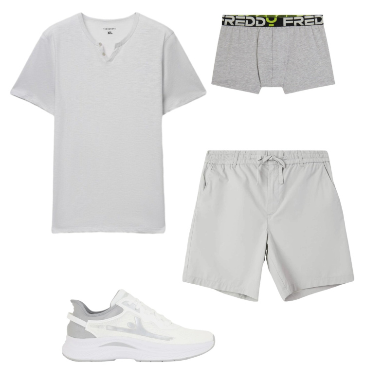 Outfit uomo - Total look #2453389. Stile Urban per Sport. Abbinamento con pantaloni corti, t-shirt, boxer, sneakers.