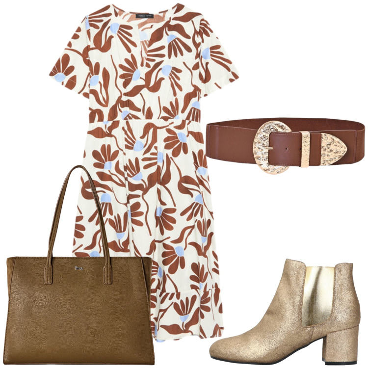 Outfit donna - Total look #2453392. Stile Casual chic per Tutti i giorni. Abbinamento con stivaletti chelsea, shopping bag, cinture, vestiti lunghi.