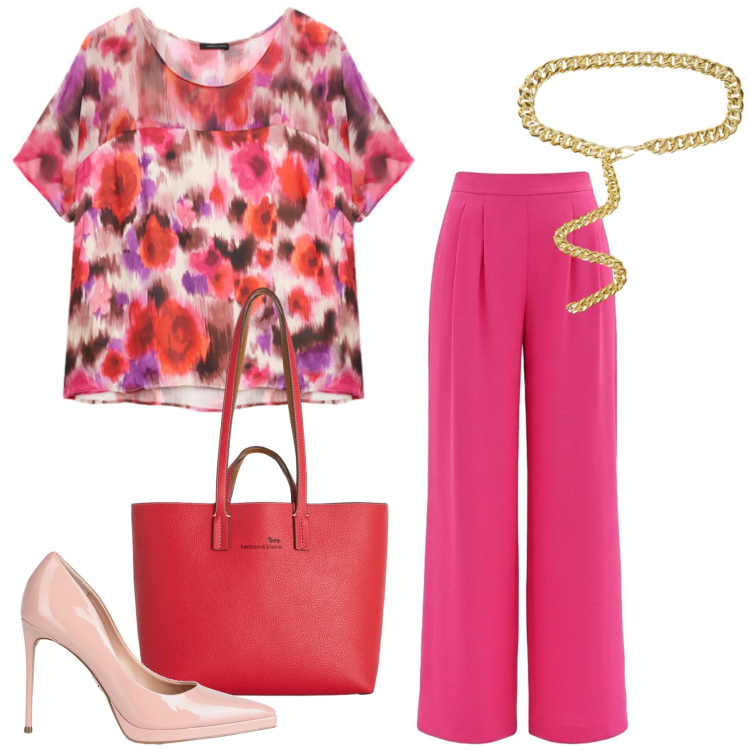 Outfit donna - Total look #2453420. Stile Casual chic per Tutti i giorni. Abbinamento con décolleté, shopping bag, pantaloni a palazzo, cinture, bluse.