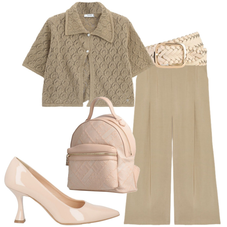 Outfit donna - Ufficio. Stile Casual per Ufficio. Abbinamento con zaini, décolleté, cinture, maglieria, pantaloni.