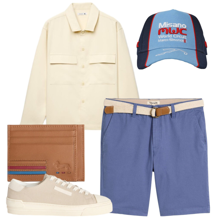 Outfit uomo - Total look #2453449. Stile Casual per Tutti i giorni. Abbinamento con bermuda, sneakers, portafogli, cappelli, camicie.
