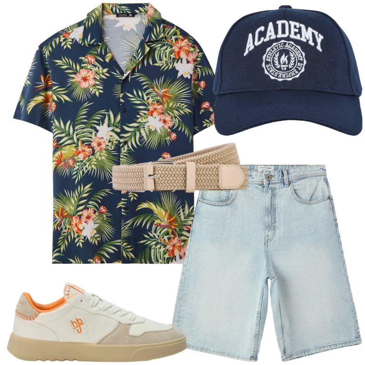 Outfit uomo - Total look #2453450. Stile Urban per Tutti i giorni. Abbinamento con cinture, sneakers, cappelli con visiera, camicie a manica corta, bermuda.