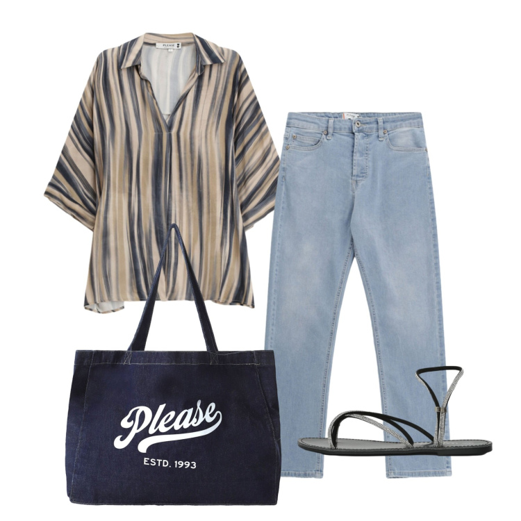 Outfit donna - Blusa. Stile Casual per Tutti i giorni. Abbinamento con sandali, camicie, jeans, shopping bag.