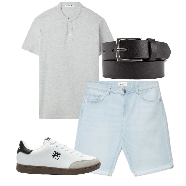 Outfit uomo - Cintura nera. Stile Casual per Tutti i giorni. Abbinamento con sneakers, t-shirt, shorts, cinture.