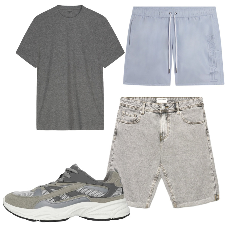 Outfit uomo - Al mare. Stile Casual per Mare. Abbinamento con shorts, sneakers, t-shirt, costumi.