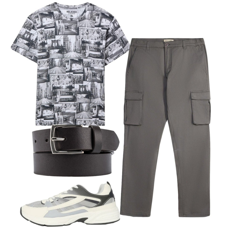 Outfit uomo - Total look #2453460. Stile Urban per Tutti i giorni. Abbinamento con pantaloni cargo, t-shirt, sneakers, cinture.